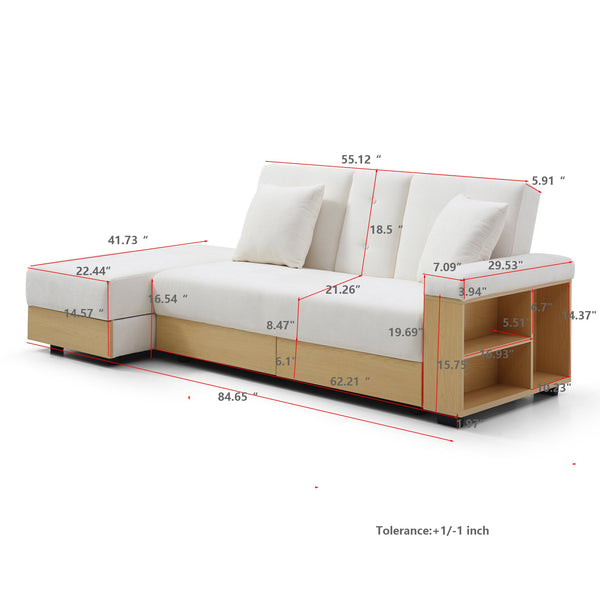 English Elm Convertible Sleeper Sofa with Reversible Armrest, Storage Ottoman, Drop-Down Table & Dual Cup Holders for Living Room Comfort Beige W2677S00025