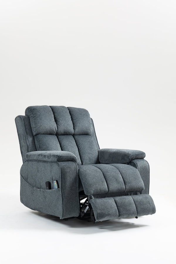 English Elm Oversized Power Lift Recliner with Heat Massage Lay Flat Design and Usb Charging Port Blue-Green W547S00079
