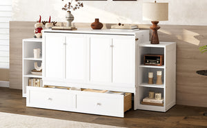 English Elm Full-Size Murphy Bed With Stylish Storage Drawers & Shelves – Perfect For Compact Spaces & Guests! W1580S00251