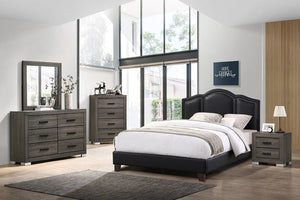 English Elm Contemporary Faux Leather Full Platform Bed Three Panel Headboard Urban Bedroom Frame B011S02052