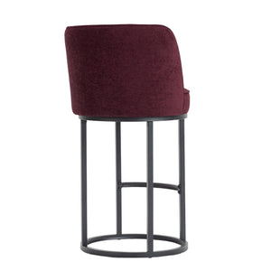 English Elm Counter Height Barstools Set of 2 Linen Upholstered Barrel Seat with Iron Legs Wine Red W395P410434