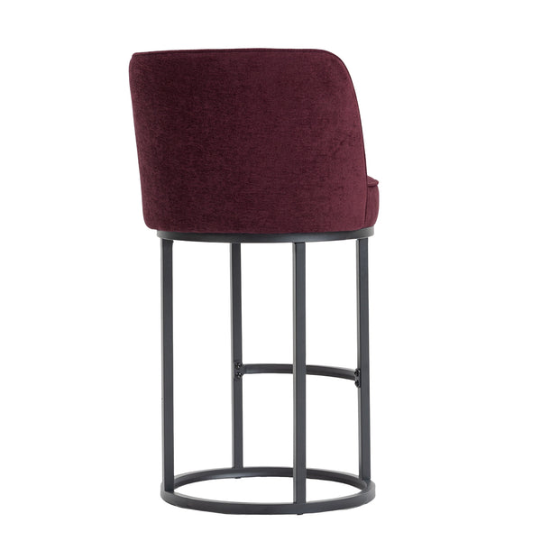 English Elm Counter Height Barstools Set of 2 Linen Upholstered Barrel Seat with Iron Legs Wine Red W395P410434