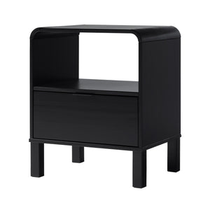 English Elm Walker Edison - Modern Solid Wood Nightstand with Curved Top and Drawer, Minimalist Pine Design for Bedroom Storage and Side Table Black 26.5 L x 19 W x 6 H B185P168920