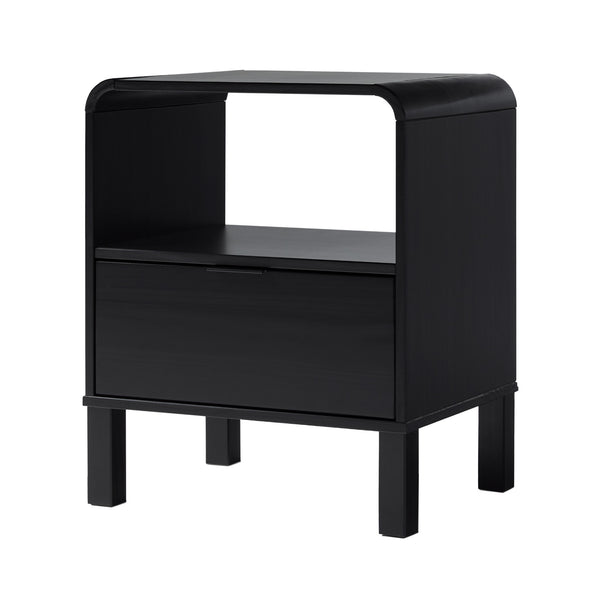 English Elm Walker Edison - Modern Solid Wood Nightstand with Curved Top and Drawer, Minimalist Pine Design for Bedroom Storage and Side Table Black 26.5 L x 19 W x 6 H B185P168920