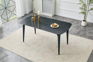 English Elm Modern Sintered Stone Rectangular Dining Table with Gold Accent Metal Base W3493S00015
