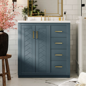 English Elm 30'' Bathroom Vanity With Ceramic Sink Combo - Stylish Freestanding Cabinet, Soft Close Drawers & Retro Charm N710P191947C