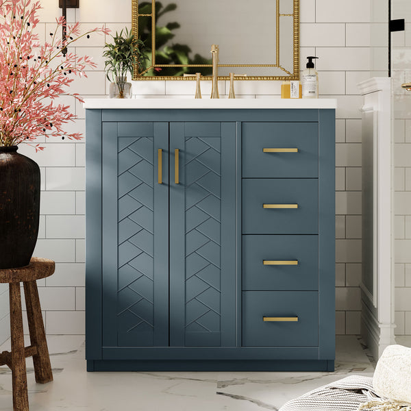 English Elm 30'' Bathroom Vanity With Ceramic Sink Combo - Stylish Freestanding Cabinet, Soft Close Drawers & Retro Charm N710P191947C