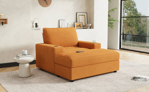 English Elm Christopher Knight Home® - 42.8" Oversized Chaise Lounge with Storage Ottoman, Corduroy Upholstery, USB Port & Cup Holders for Cozy Living Space Yellow N765P350851Y