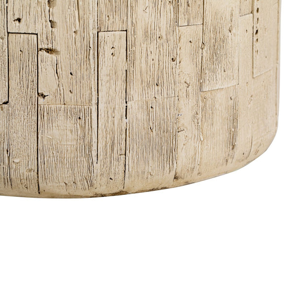 English Elm Outdoor Mgo Cylindrical Side Table Whitewashed Rustic Coastal Farmhouse Accent N765P382583W