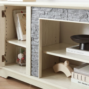 English Elm 70" Modern TV Stand with Faux Stone Top, Spacious 2-Door Media Console with Cable Management and Adjustable Shelves, Vintage Metal Handles, Durable MDF Construction for Living Room Entertainment (Fits up to 75") White W2275P342690