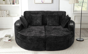 English Elm Swivel Barrel Accent Chair Chenille Tufted Round Club Seat for Living Room Lounge Black N719S002240B