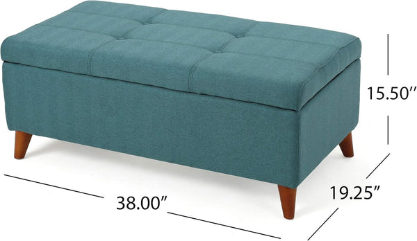 English Elm Christopher Knight Home® - Home Tufted Ainsley Button Storage Ottoman Bench with Hinged Lid, 38" Wide Fabric Seat, Birch Legs, Stylish Hidden Storage for Living Room or Bedroom Teal 74491.00TEL