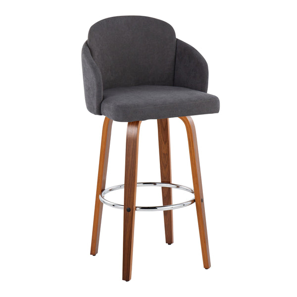 English Elm Fixed-height Mid-century Barstools with Walnut Legs and Grey Upholstered Seats Set B202S01900