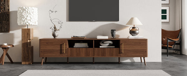 English Elm 78 Inch Walnut Entertainment Center Fluted Doors Solid Wood Legs for Living Room N710P372538P