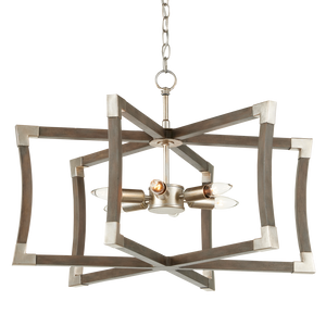 Bastian Gray Lantern Chandelier - Elegant Wrought Iron & Wood Design with Contemporary Silver Finish