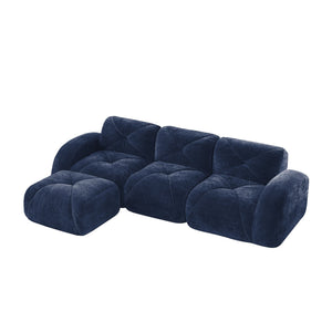English Elm L-shaped Velvet Sectional Sofa Tufted Modular Seating with Ottoman for Living Room Blue W714S01620