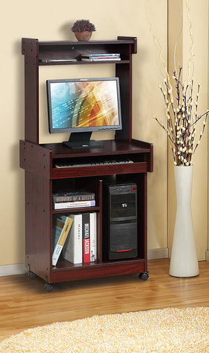 English Elm Microwave Mobile Cart with Hutch and Locking Castors — Versatile Coffee, Office & Appliance Station Mahogany B107P283310