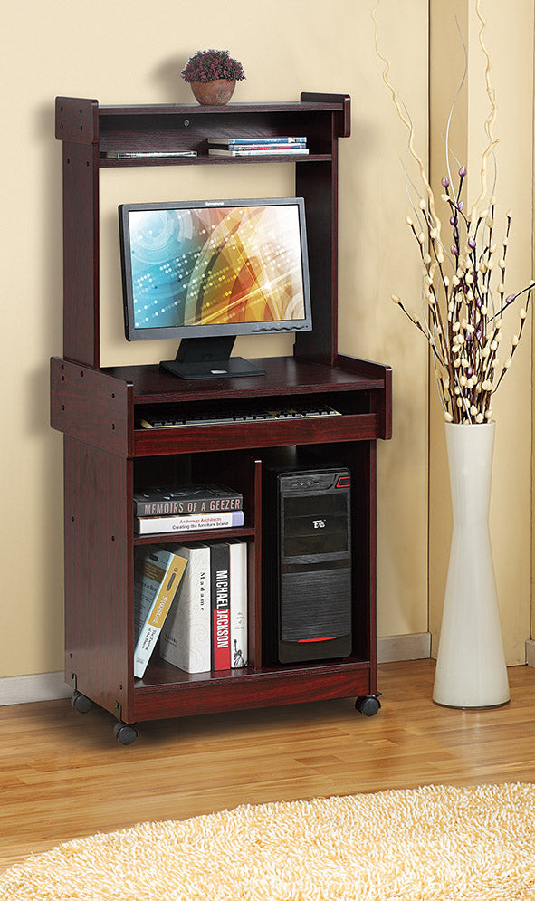 English Elm Microwave Mobile Cart with Hutch and Locking Castors — Versatile Coffee, Office & Appliance Station Mahogany B107P283310