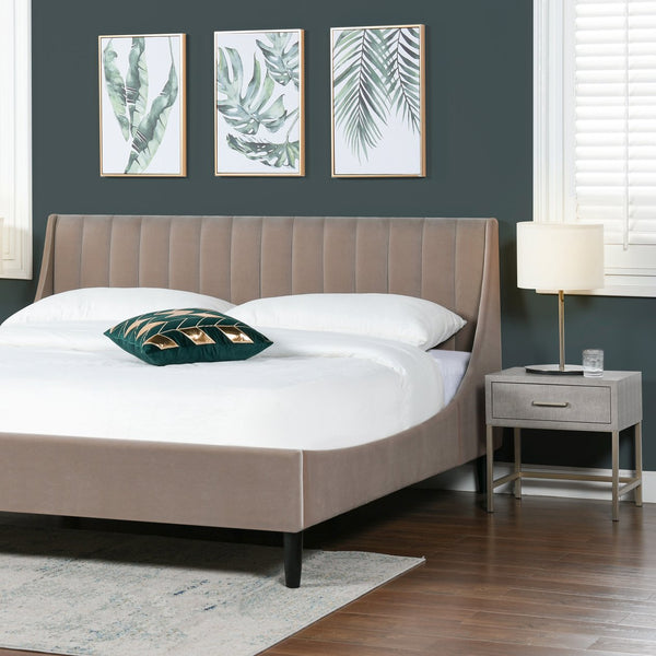 English Elm Jennifer Taylor Home - Aspen King Platform Bed Set With Vertical Tufted Headboard In Mink Beige Velvet - Durable & Stylish B2719P238520
