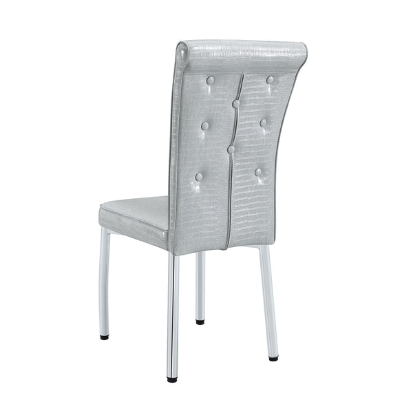 English Elm A Set of 2 Crystal Button Faux Leather Dining Chairs with Embossed Croc Texture W3226P340254