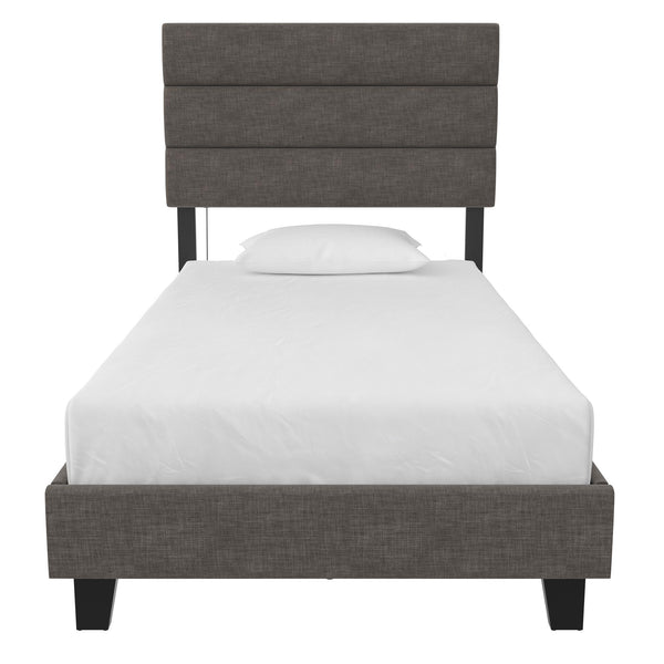 English Elm Paloma Linen Upholstered Bed Channel Tufted Headboard with Built-in Dual Usb Ports B2733P445252