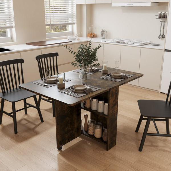 English Elm Fully 51.18" Brown Foldable Table for Small Families, Lightweight MDF, 500 lbs Capacity, Easy Assemble W1278P185564