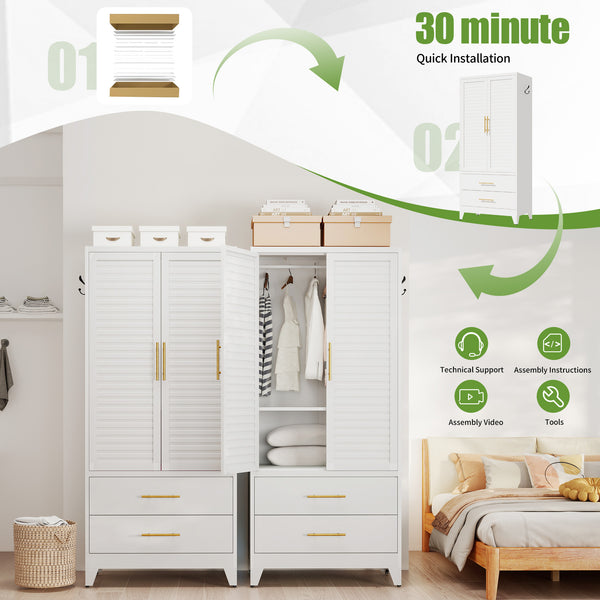 English Elm White Steel Freestanding Wardrobe Cabinet with Rod and Shelves for Dorm or Apartment T2398P480393