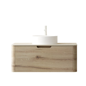 English Elm XAI 36'' Wall Mounted Cabinet without Basin, One Drawer, Curved Woodgrain Design, Soft-Close Quiet Operation W2615P330826