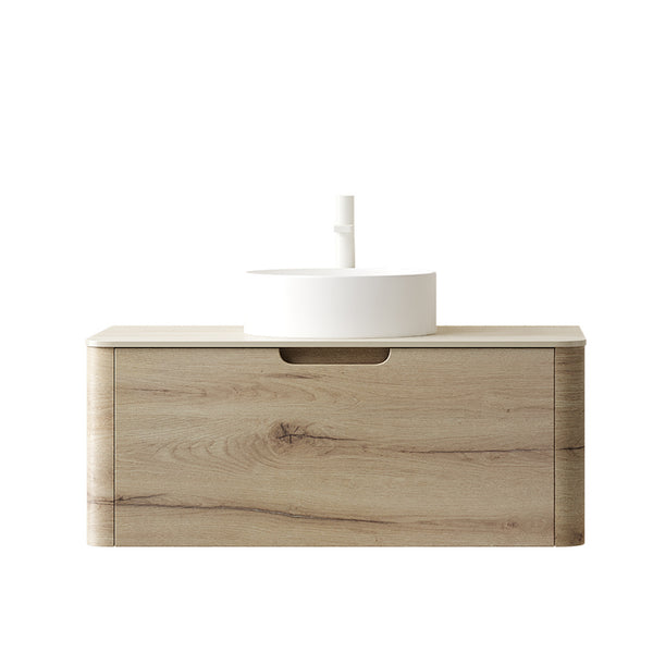 English Elm XAI 36'' Wall Mounted Cabinet without Basin, One Drawer, Curved Woodgrain Design, Soft-Close Quiet Operation W2615P330826