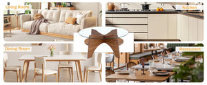 English Elm Round Tempered Glass Coffee Table with Fan Pedestal Base for Modern Living Rooms Transparent,Walnut W1151P256004