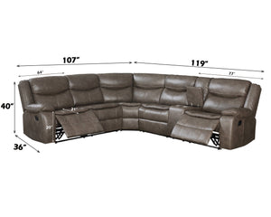 English Elm Tavin Taupe Faux Leather Sectional Recliner Sofa w/ Cupholder Console, 2 Recliners, Storage, 3-Seat Motion B2726S00126