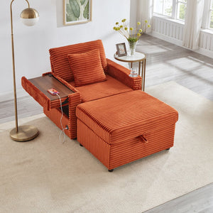 English Elm Comfortable Chenille Chaise Lounge Chair with Usb Port Ottoman Storage Living Room W3705P349926