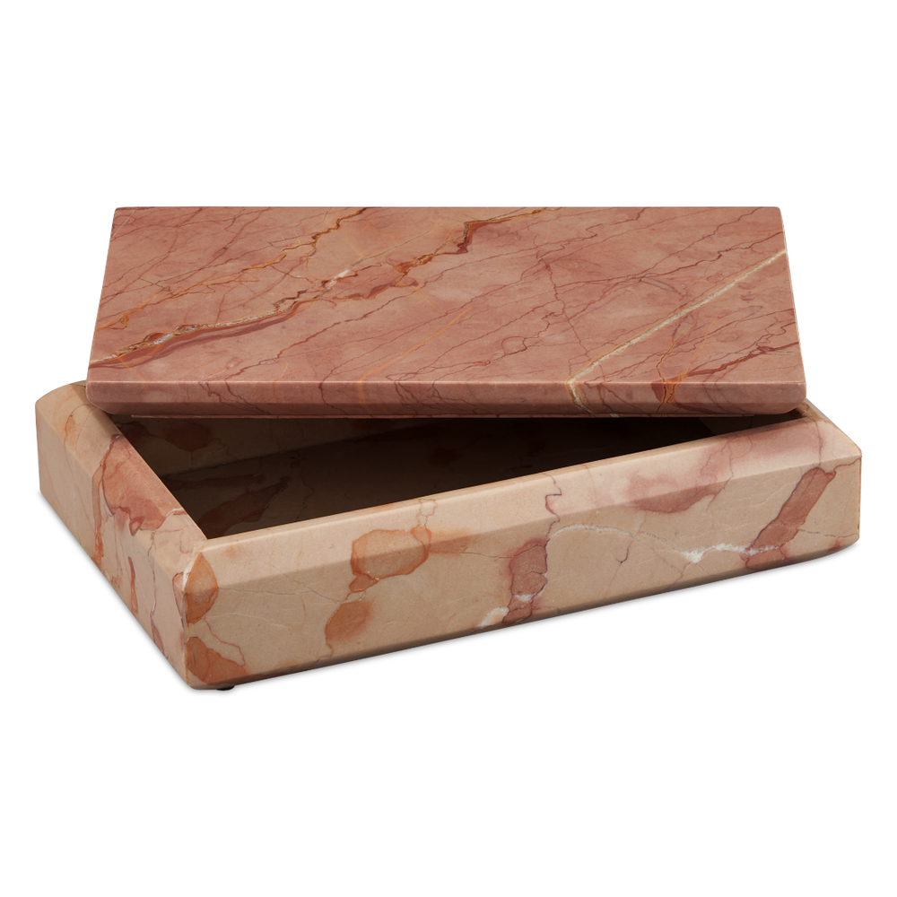 Leslie Rosa Marble Box – Handcrafted Rosa Cappuccino Marble with Unique Variations for Modern Décor
