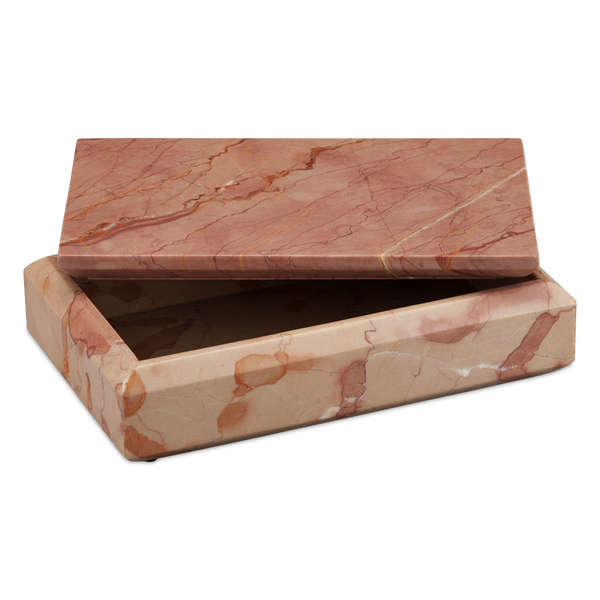 Leslie Rosa Marble Box – Handcrafted Rosa Cappuccino Marble with Unique Variations for Modern Décor