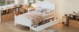 English Elm Twin Size Wood Platform Bed With Guardrails On Both Sides and Two Storage Drawers ,White