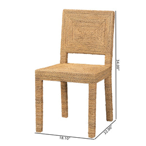 English Elm Bohemian Handwoven Kubu Rattan Mahogany Wood Dining Chair Organic Eclectic Style B2750P467724