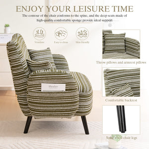 English Elm Modern tufted two-seater sofa with boucle upholstery, tapered legs, storage pockets, cozy compact design Olive Green W395P376589