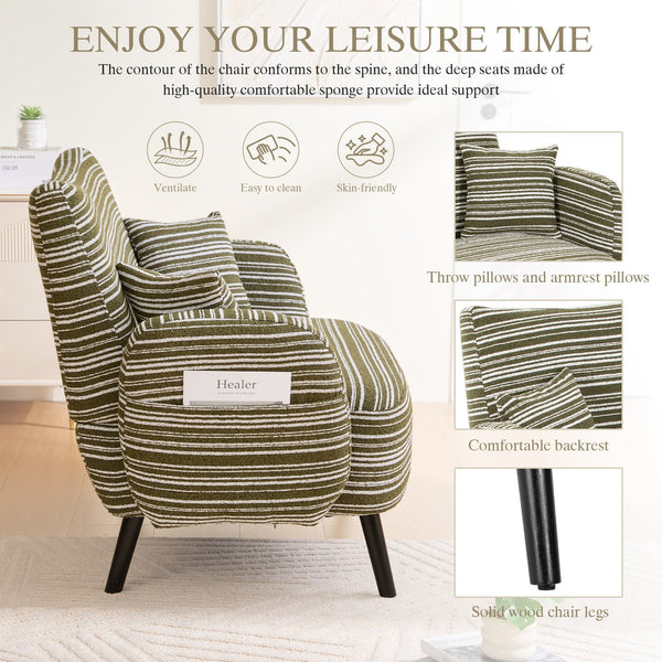 English Elm Modern tufted two-seater sofa with boucle upholstery, tapered legs, storage pockets and plush comfort for small spaces and offices Olive Green W395P376589