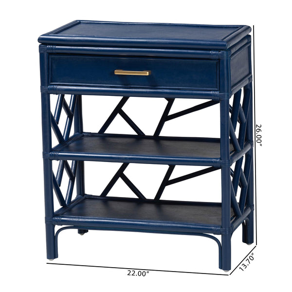 English Elm Natural Rattan Woven Geometric Nightstand with Drawer Open Shelves Coastal Bedroom B2750P467860