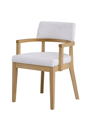 English Elm Kasem Luxe Gorge Fabric & Oak Finish Side Chair Set of 2 — White Padded Seat, Curved Armrests, Durable Wood B2726P246304