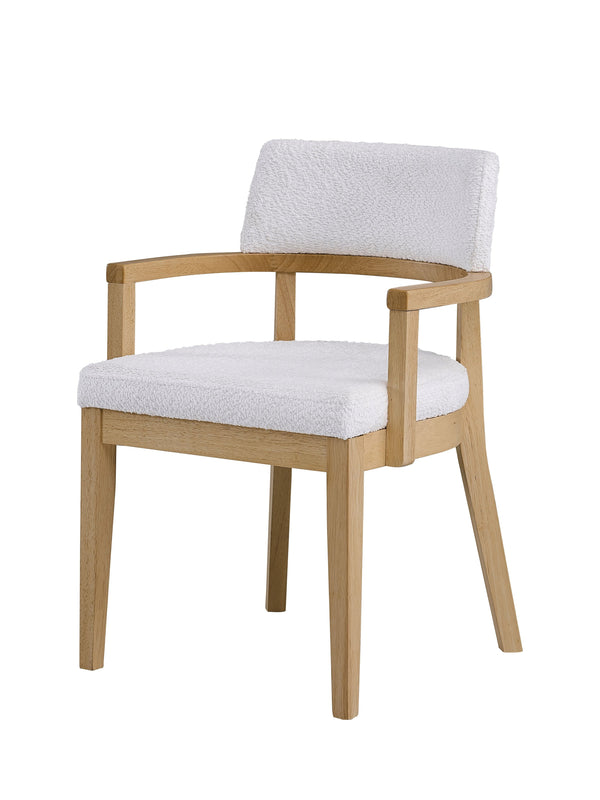 English Elm Kasem Luxe Gorge Fabric & Oak Finish Side Chair Set of 2 — White Padded Seat, Curved Armrests, Durable Wood B2726P246304