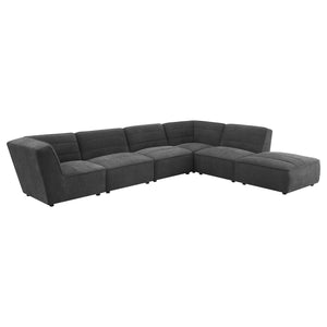 English Elm Vincent Dark Charcoal 6-Piece Modular Sectional Sofa with Ottoman, Plush Pocket Coil Seating for Media Rooms B062S01243