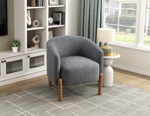 English Elm Style Barrel Accent Chair with Textured Fabric Upholstery, Solid Wood Legs, Foam-Pocket Coil Comfort and 300lb Capacity Gray 27 L x 25.5 W x 21.5 H B011P304989