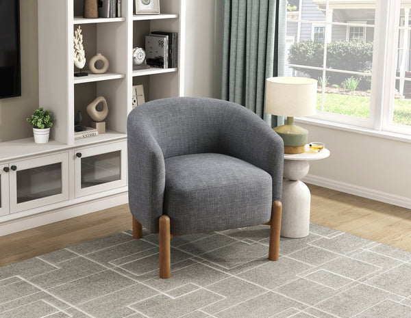 English Elm Style Barrel Accent Chair with Textured Fabric Upholstery, Solid Wood Legs, Foam-Pocket Coil Comfort and 300lb Capacity Gray 27 L x 25.5 W x 21.5 H B011P304989