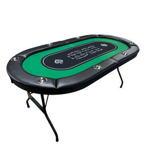 English Elm Ino Design Foldable Oval Poker Table Felt Surface Faux Leather Rails Seats Eight Players Green W2748P412997