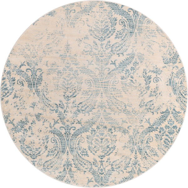 Unique Loom Paris Oak Machine Made Floral Rug Blue, Blue/Beige/Light Blue 6' 1" x 6' 1"