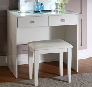 English Elm White Makeup Vanity with 10 LED Lights, USB & Power Outlet, Stool, 2 Drawers, Modern Luxurious Makeup Station B011P146014