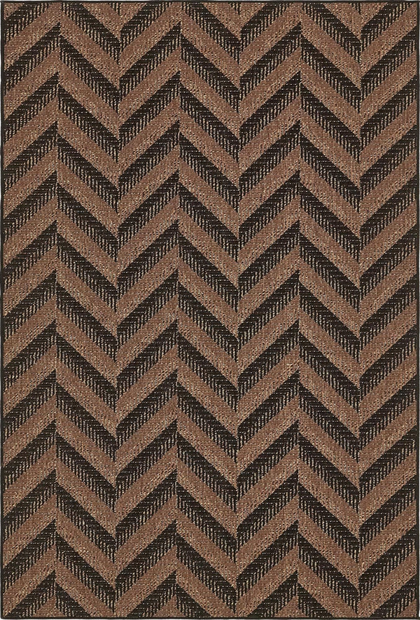 Unique Loom Outdoor Modern Chevron Machine Made Geometric Rug Brown, Brown/Black 6' 0" x 9' 0"