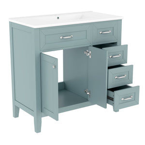 English Elm 36" Bathroom Vanity With Sink Combo - Stylish Green Cabinet, Solid Frame & Modern Design For Elegance N725P246491G