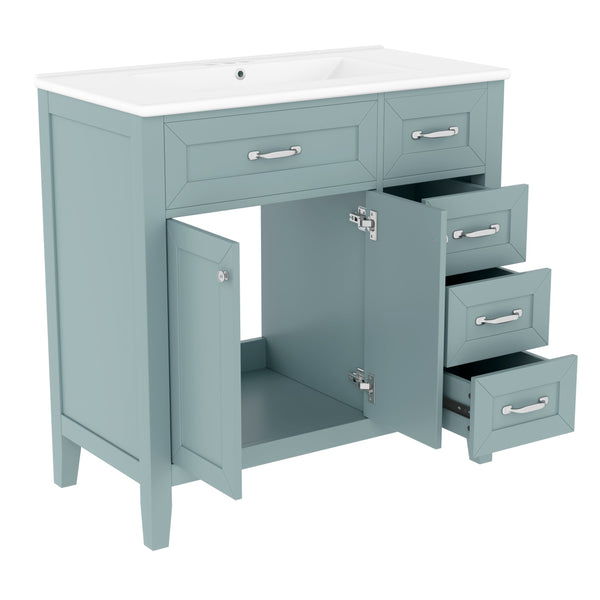 English Elm 36" Bathroom Vanity With Sink Combo - Stylish Green Cabinet, Solid Frame & Modern Design For Elegance N725P246491G